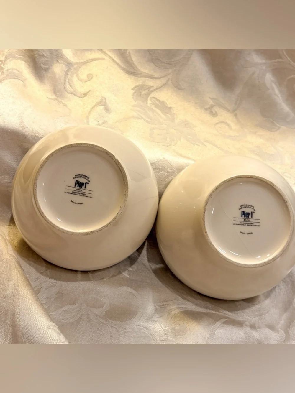 Vintage Pier 1 Batik Bowls Blue White Ceramic Set of 2